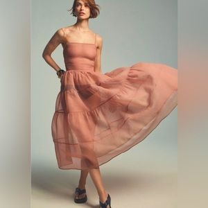 Anthropologie Sheer Tan Tiered Dress size S, never worn.